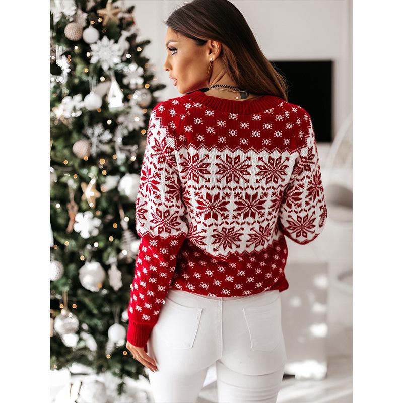 New autumn and winter products, casual Christmas snowflake long sleeved round neck knitted pullover sweater 3497 KTB