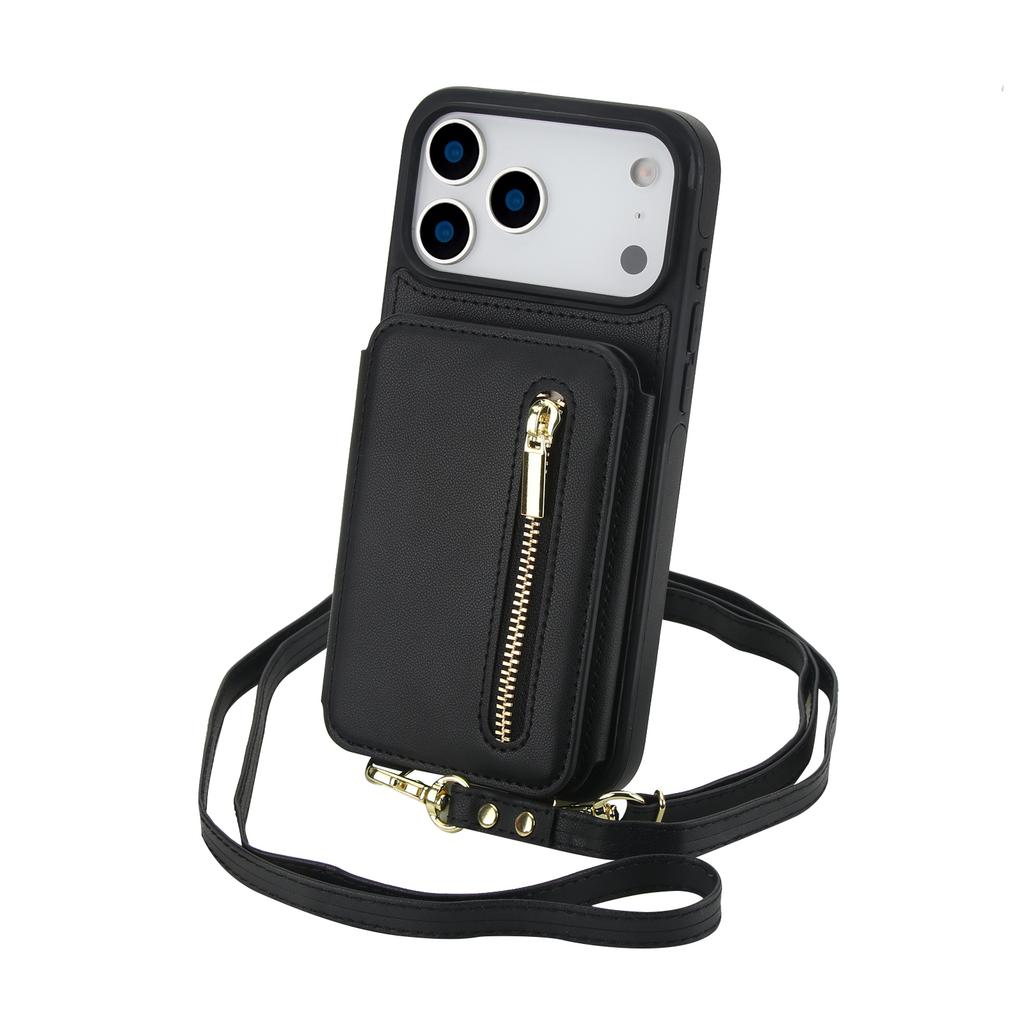 Crossbody Card Slots Zipper Leather Wallet Phone Case for IPhone 17E 16E 17 16 15 14 Plus 13 12 11 Pro Max Protection Cover