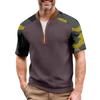 Men's Summer Camouflage Color Casual T-shirt Sports Breathable Zipper Collar Top