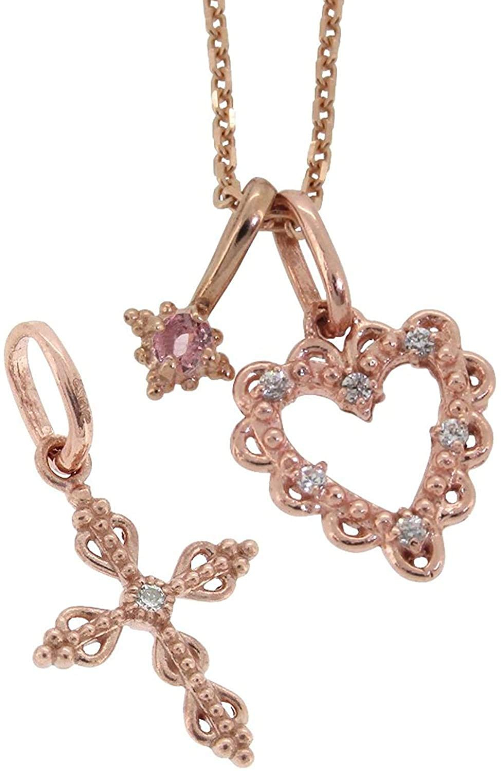 

Open Heart Cross Layered Necklace Pink Silver 925 Heart Pink Gold Cross [Mon] 7-way (October Tourmaline) Women s розовый