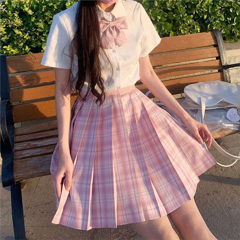 

Authentic E-sports JK Uniform Mini Skirt: Spring/Summer Ice Cream Plaid with Camellia Detail XL