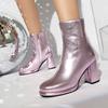 Concise Women's Ankle Boots Patent Leather Girls Gold Silver Pink Black Comfy Chunky High Heels Shoes