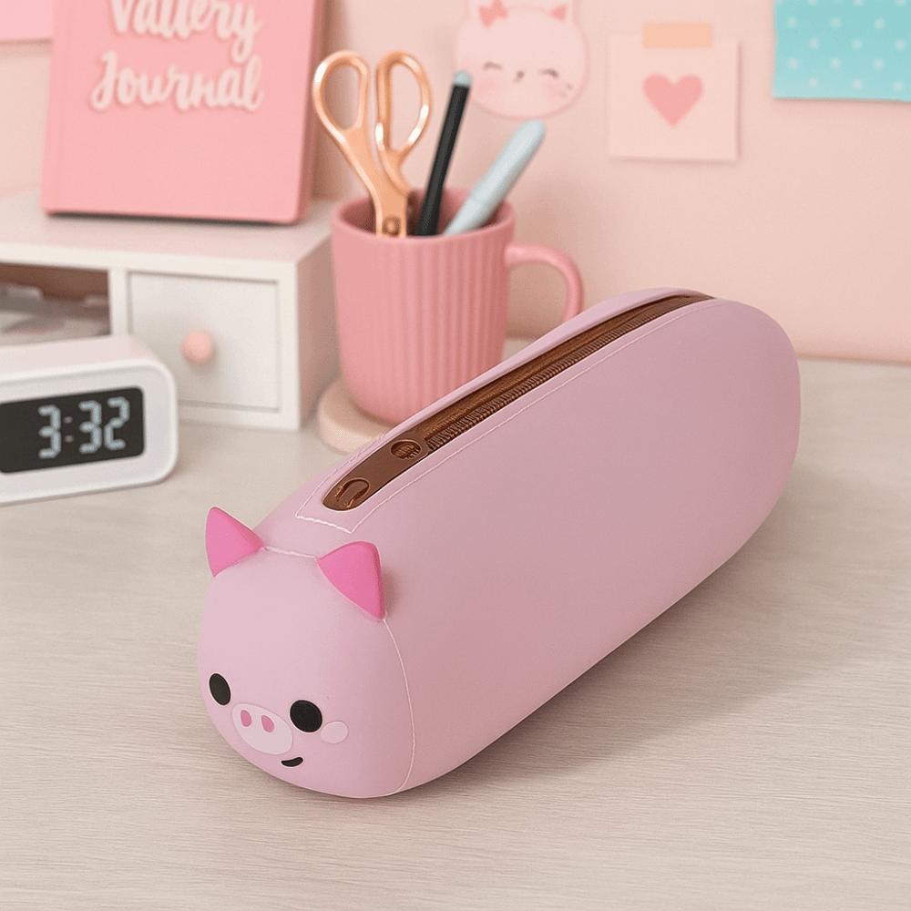 Large Capacity Portable Stationery Box Soft Texture Cartoon Animal Pencil Case  Daily Use