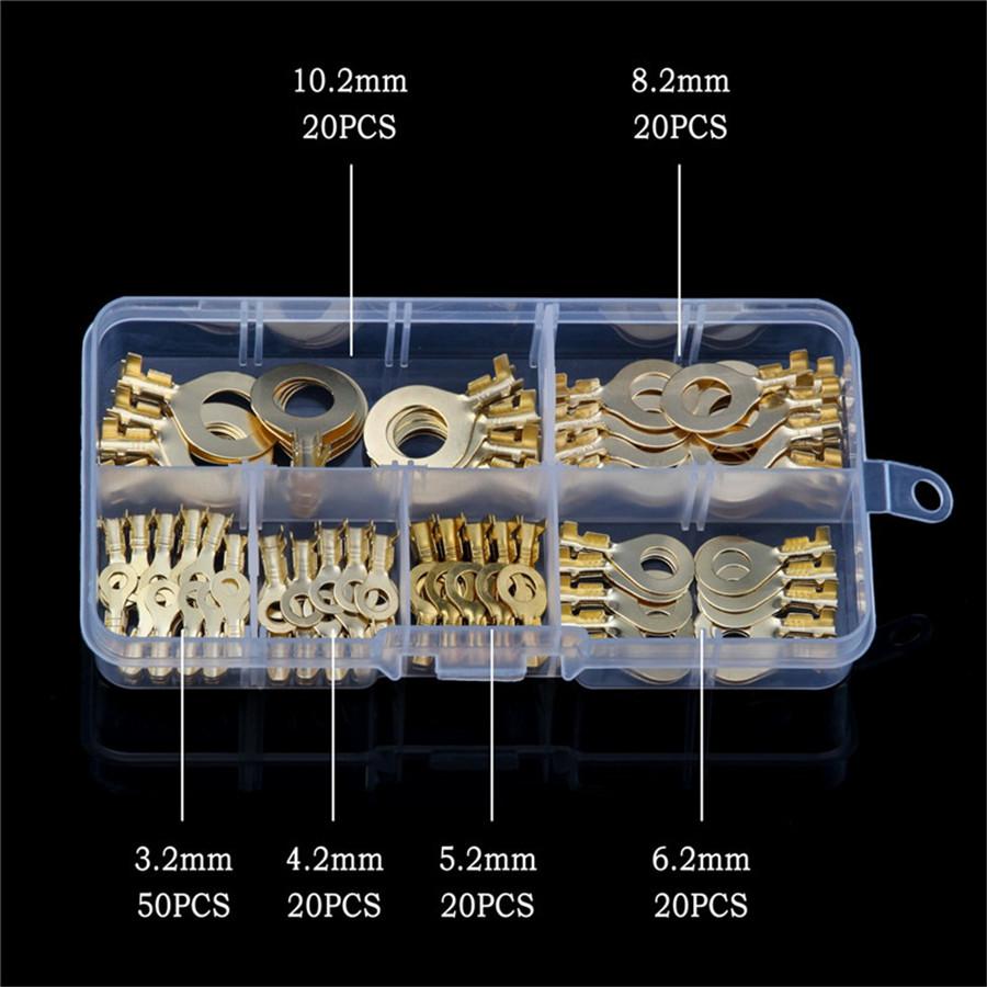 

150pcs Insulated Ring Cable Lugs Assorted Ring Eyes 3.2-10.2mm Wire Cable Connectors Brass Terminals Assortment Kit
