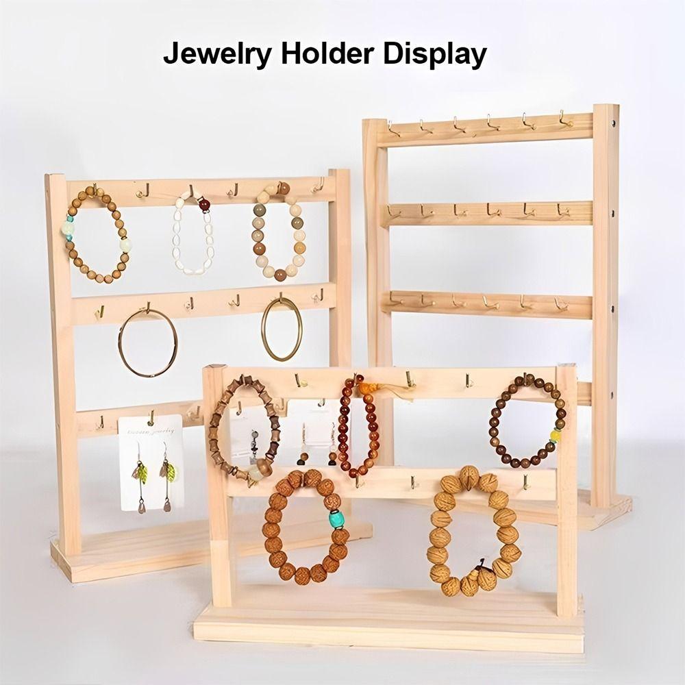 Wooden Bracelets Display Rack with Hooks Jewelry Storage Holder Multi-Functional Aesthetic Jewelry Holder Display Home Use