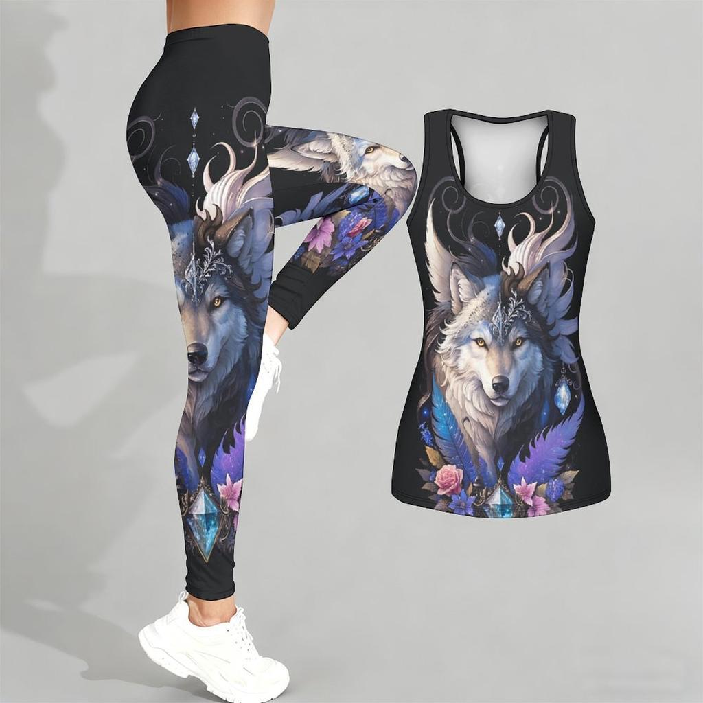 Intelligent Animals Pattern Print Yoga Outfit for Women Fashion Workout Leggings Fitness Sports Casual Yoga Set Sports Suit