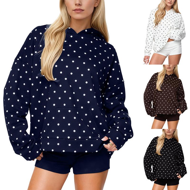 Women's Polka Dot Print Casual Loose Hoodie Sweatshirt for Autumn Winter