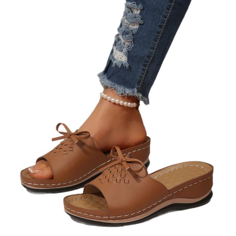 Women’s Hollow-Out Peep-Toe Carved Wedge Slide Sandals