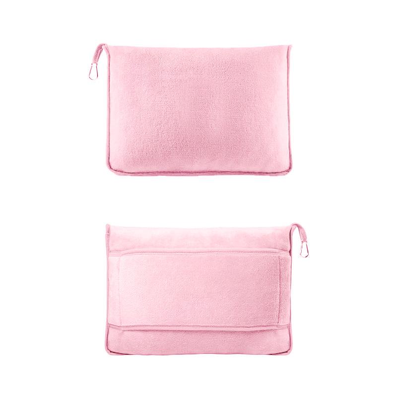 2-in-1 Foldable Flannel Travel Blanket & Airplane Pillow for Adults розовый
