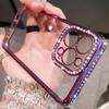 Luxury Plating Glitter Diamond Transparent Case for iPhone 17 16  11  14 15 Pro Max Plus Female Silicone Shockproof Cover