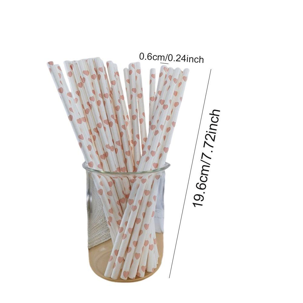 100pcs 3 Colors Disposable Paper Straw Multipurpose Heart Print Beverage Straw Environment Protection Paper Pipette Cafe