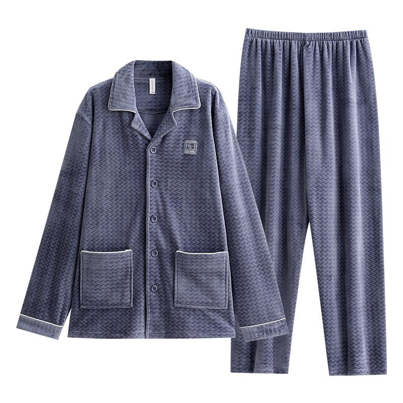 Autumn And Winter Pajamas Men'S Coral Fleece Thickened Fleece Spring And Autumn Warm Thin Island Fleece Large Size Loungewear Set