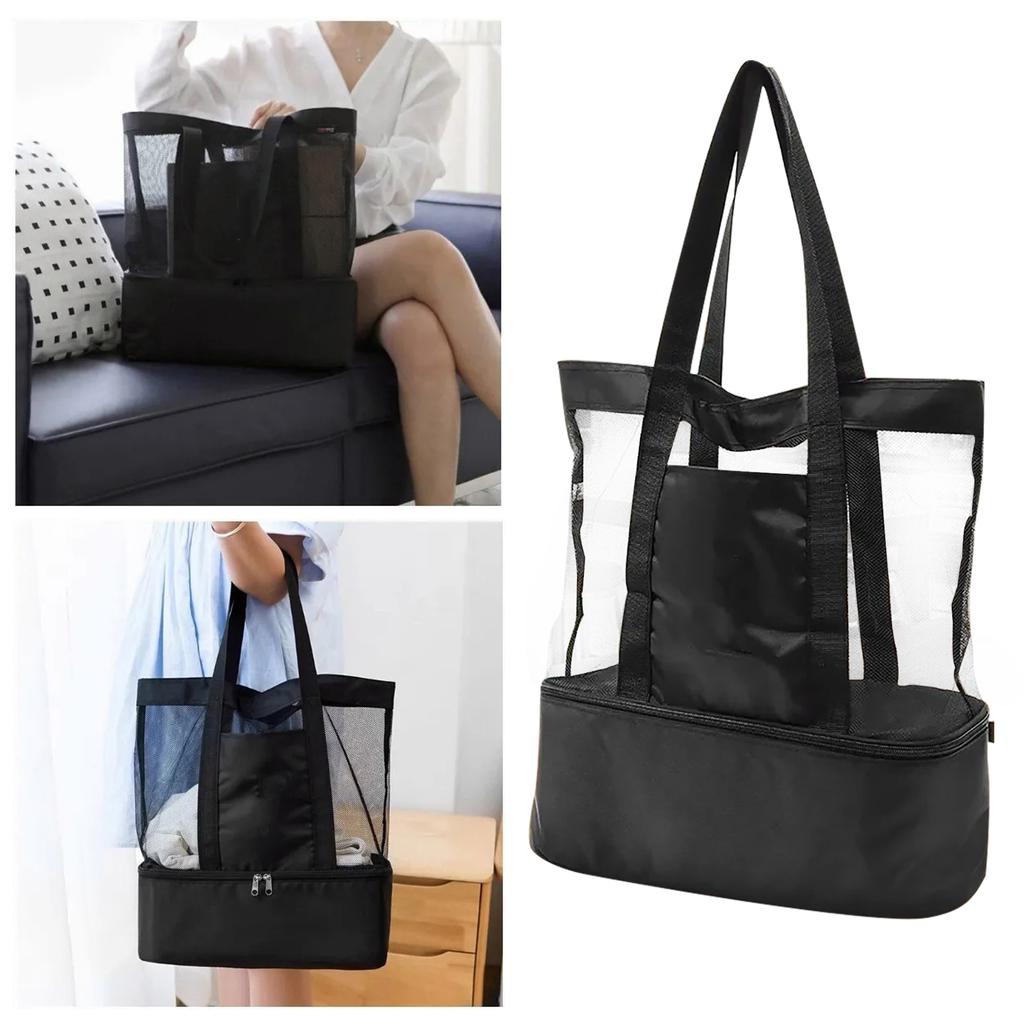 Netz Picknicktaschen Hohe Kapazität Doppelschichtig Isoliert Leicht Faltbar Picknick Strandtaschen für Strand Picknick Reise