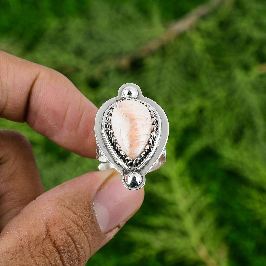 Natural Scolecite Gemstone 925 Silver Statement Adjustable Ring For Girls