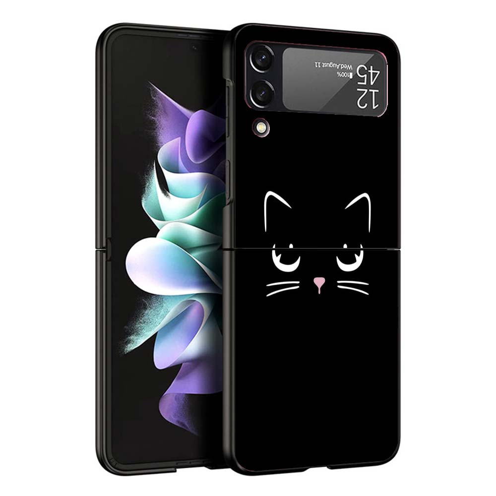 Cartoon Cute Black Cat Phone Case For Samsung Galaxy Z Flip7 Flip6 5G Flip5 Flip4 Flip3 ZFlip 7 6 3 4 5 Shockproof Back Cover Ga