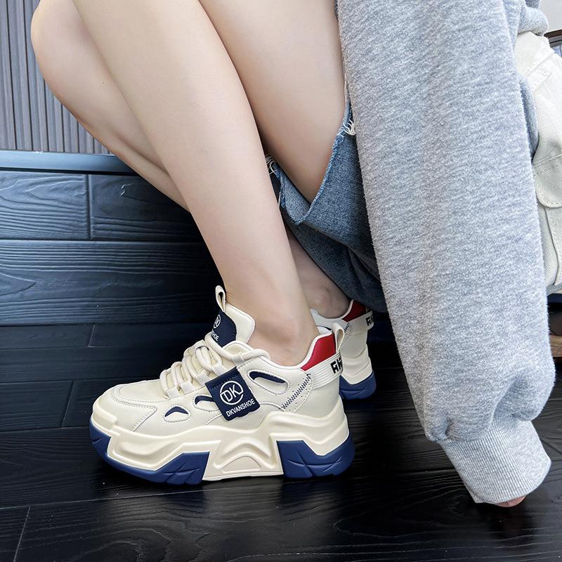 6616 Leather Inner Height Increase Dad Shoes Women's Spring and Summer New Versatile Thick-soled Dad Shoes Student Leisure