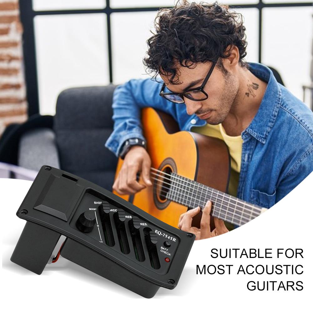 4-Band Akustikgitarren-EQ Piezo-Tonabnehmer Vorverstärker-Einheit EQ Stimmgerät Verstärker Equalizer Stimmgerät für Akustikgitarren
