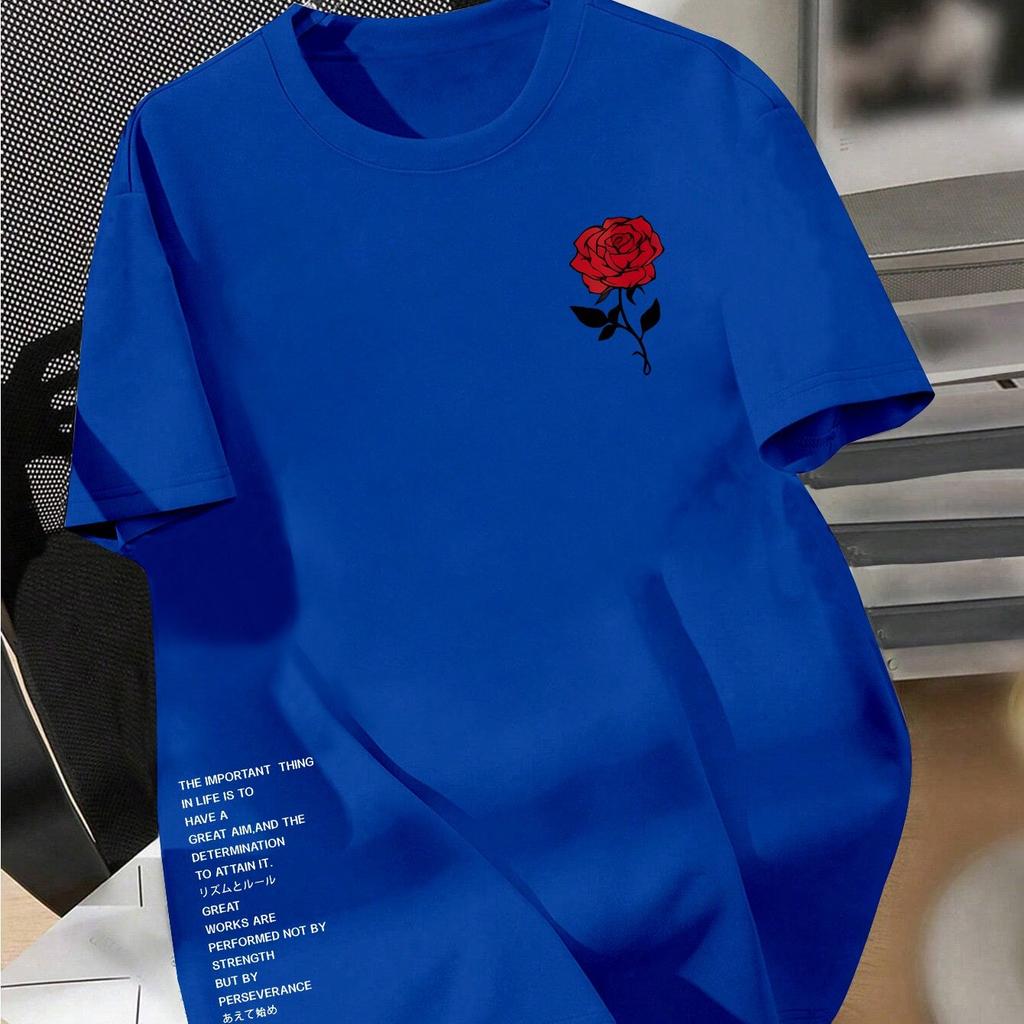 Aesthetic Small Red Rose Chest Graphic TShirt Unisex Unisex Motivational Text Side Print Minimalist Short Sleeve Unisex Tees