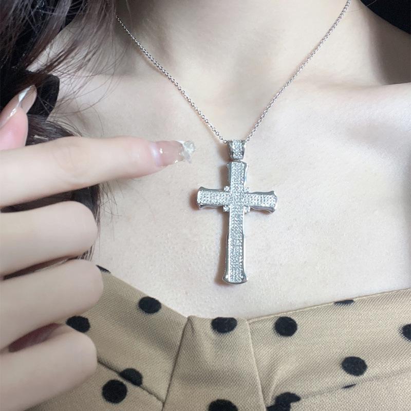Classic Full Zirconia Cross Necklace for Women - Elegant, Versatile, Sparkling European & American Style