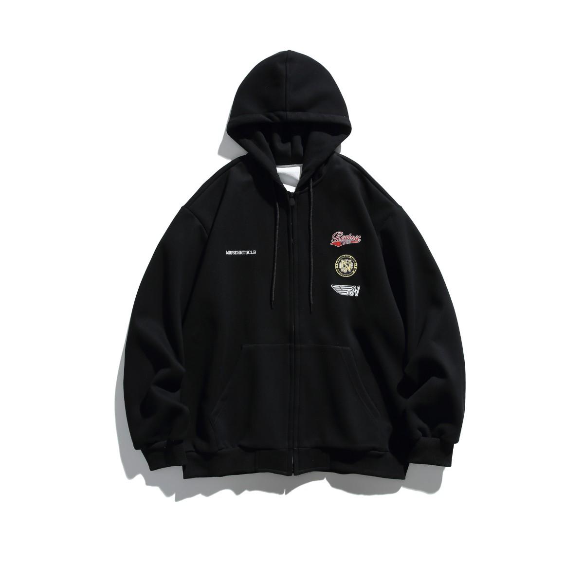 

RUIIENRS x ORDERLINESS 2025 Autumn Embroidered Hooded Cardigan JK660 XL чорний