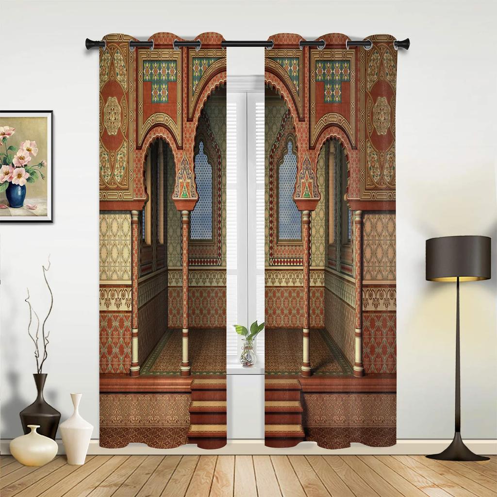 Modern Moroccan Medieval Vintage Door Curtains Bedroom Living Room Drapes Kitchen Children Window Curtain Home Decor Polyester Ideal For Sitting