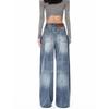 2025 Plus Size Retro Blue Wide-Leg High-Waisted Jeans for Women