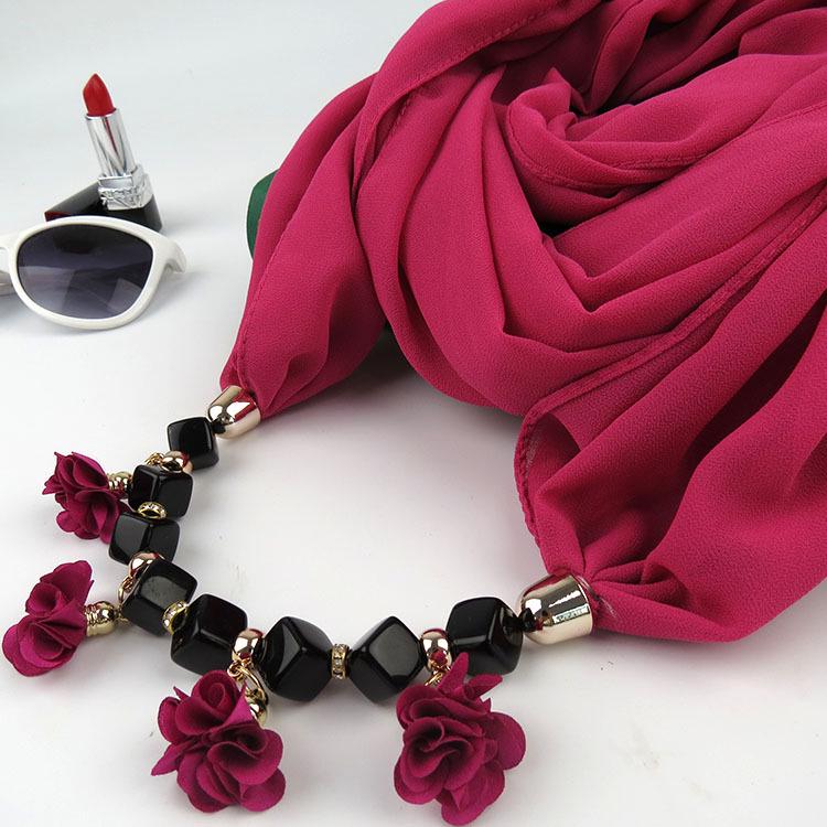 

Women Printed Chiffon Ring Scarf Hijabs Multi-style Jewelry Necklace Flower Pendant Scarf Lady Apparel Accessories Wholesale фуксия
