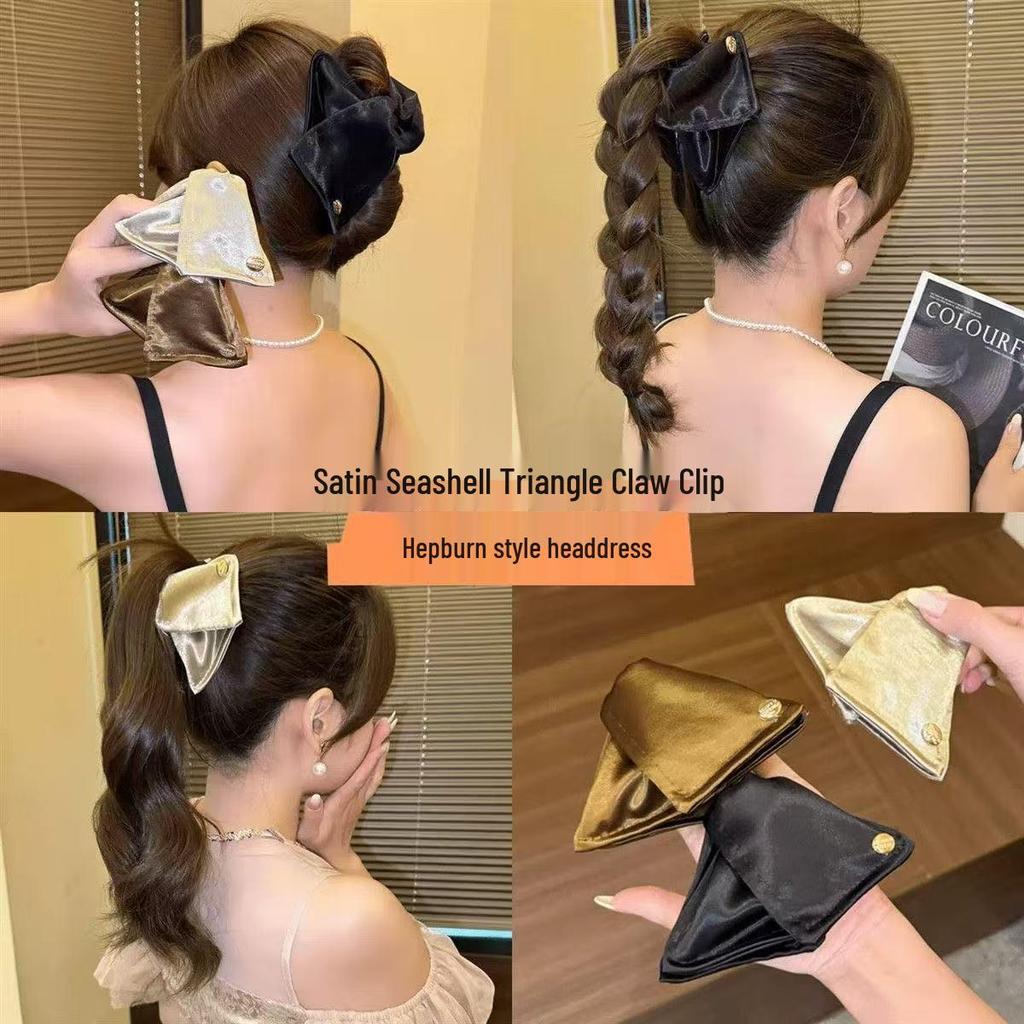 Hepburn Dreieck-Haarspange aus Satin-Muschelholz, Modell 2025: Hochwertiges Haaraccessoire für Damen