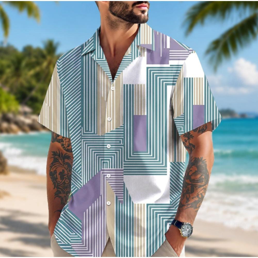 Men's Geometric Pattern 3D Print Shirt Button Up Shirt Casual Shirt Summer Shirt Short Sleeve Daily Vacation Clothing
