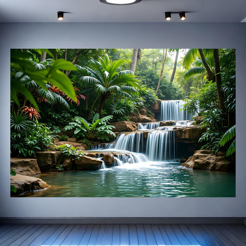 1 Piece of Tropical Waterfall Background Fabric - Forest Party Decoration Waterfall and Green Plants Indoor/outdoor Decoration