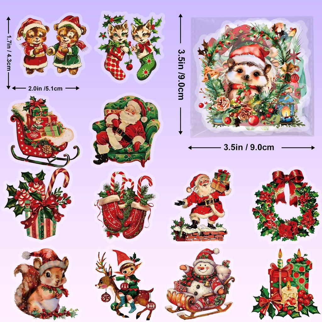 50 PET Christmas Santa Claus themed transparent stickers for party decoration, doors and windows, refrigerator stickers 2026
