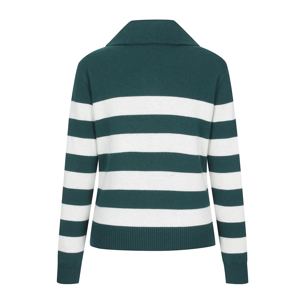 MARTINE GOLF Sailor Collar Stripe Sweater_Green