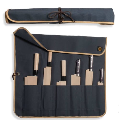 

Sakai Ichimonji Mitsuhide Knife Case, Cloth Wrap, Holds 6 Knives (Iron Navy)