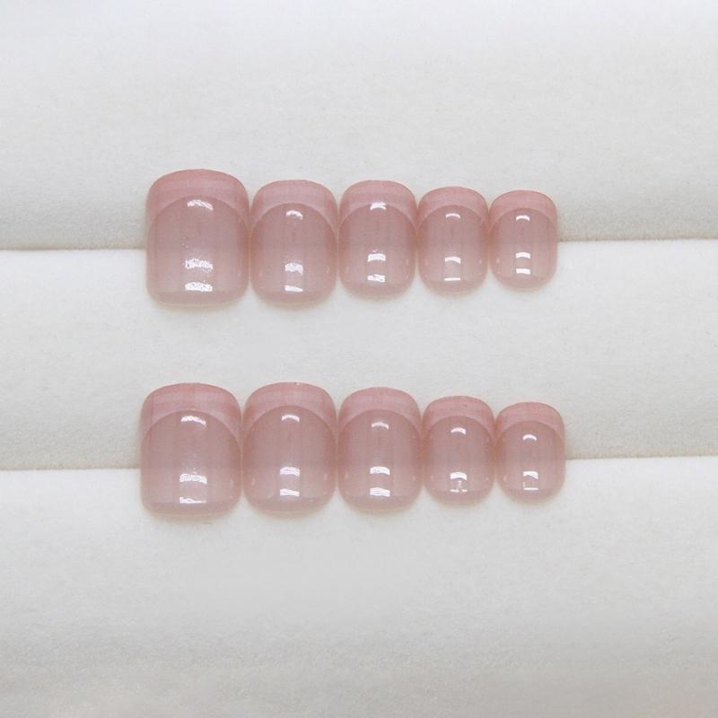 24 Pcs Short Ballerinas Press On Nail French Tip Full Cover Stick On Nail Elegant Artificial Nail Glossy False Nail