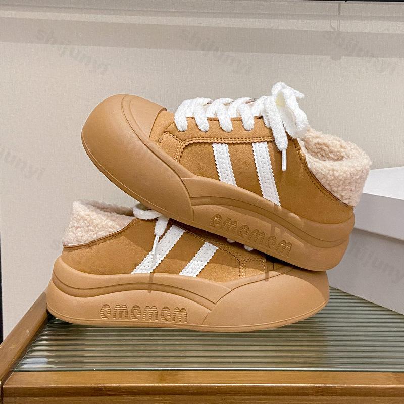 

Зимний Модный Тренд Универсальная Спортивная Плюшевая Обувь для Женщин Теплая Удобная Универсальная Повседневная Плюшевые Кроссовки на Толстой Подошве 35