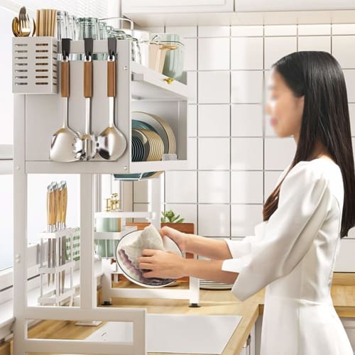 PFLife Spülbecken-Abtropfgestell, Große Kapazität, Spülbecken-Abtropfgestell, Küchenabtropfgestell, Rutschfest, Platzsparend (Weiß - 69cm Hoch, 95cm Breit)