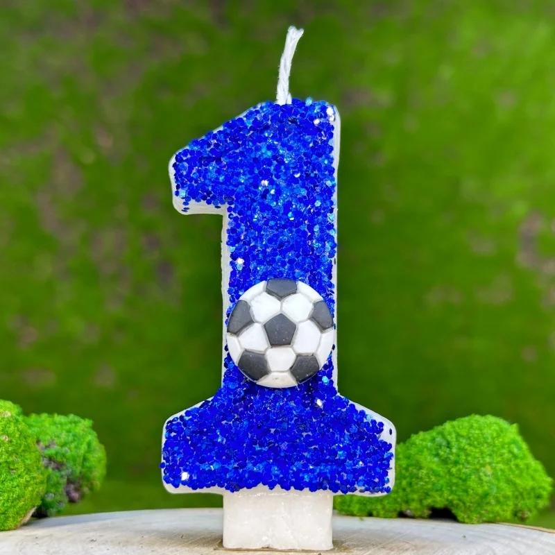 Blue Large Candles Football Birthday Decoration Gifts Children For Guests Candle Number Boy Halloween Party Memories Lamp Candle