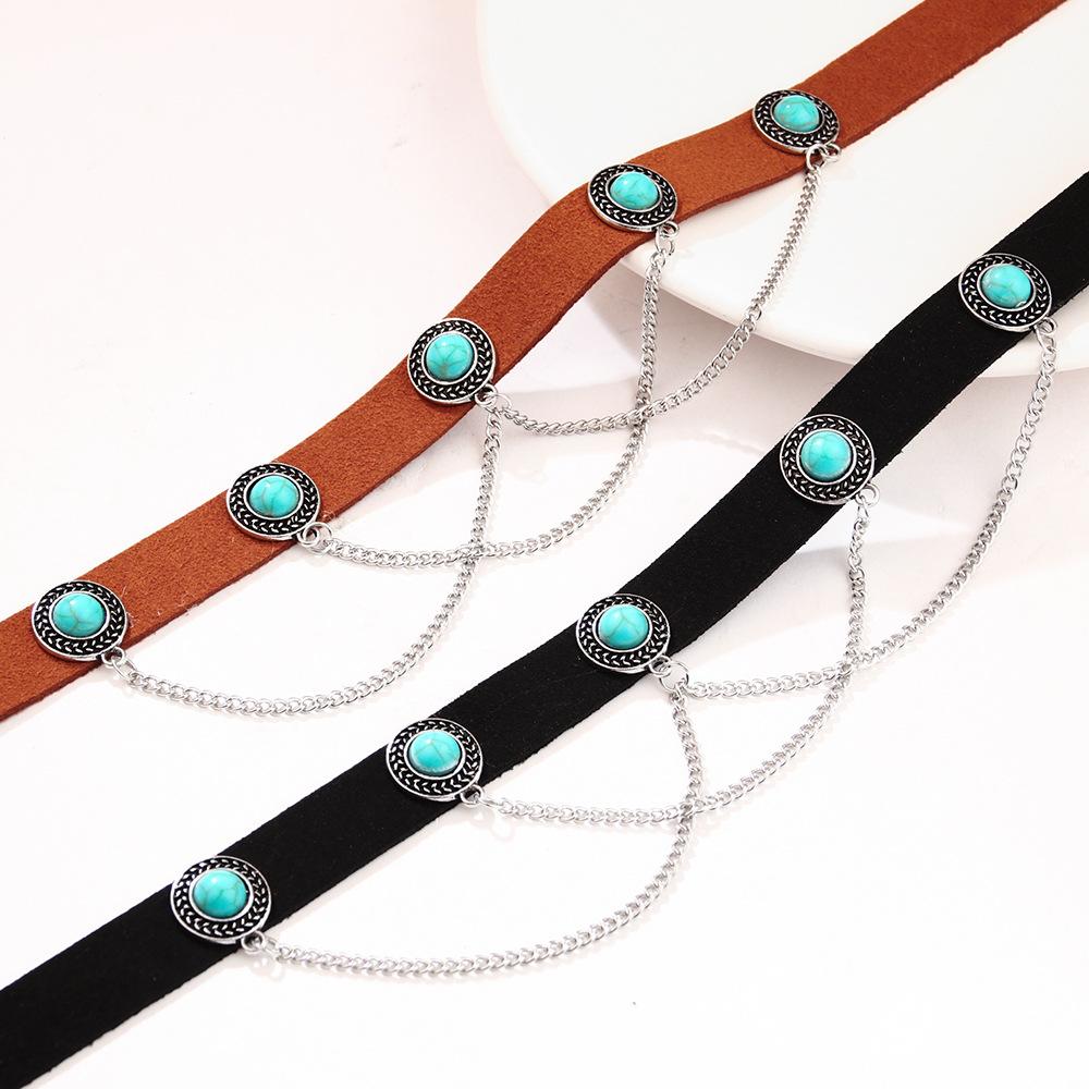 Bohemian Style Choker, Turquoise Retro Chain, Necklace, Korean Velvet Collar, European and American, Necklace