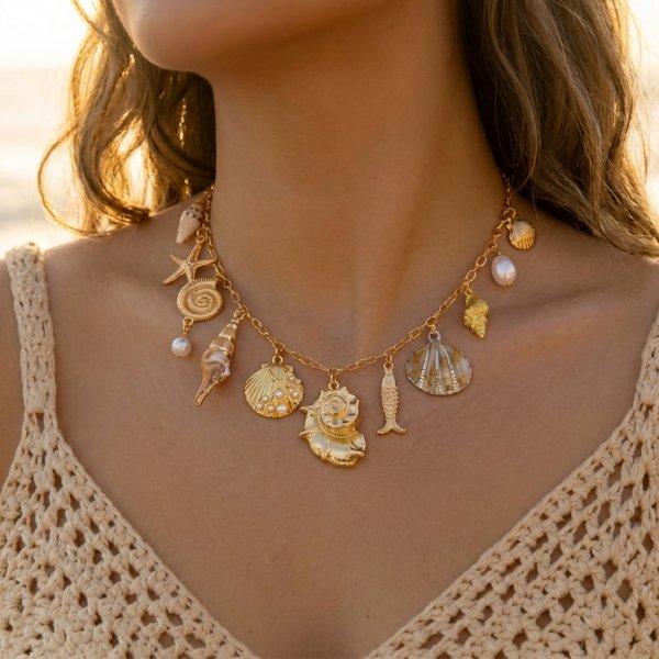 Bohemain Vintage Shell Starfish Turtle Multilayer Necklace for Women Ethnic Handmade Blue Beaded Necklaces Summer Beach Jewelry