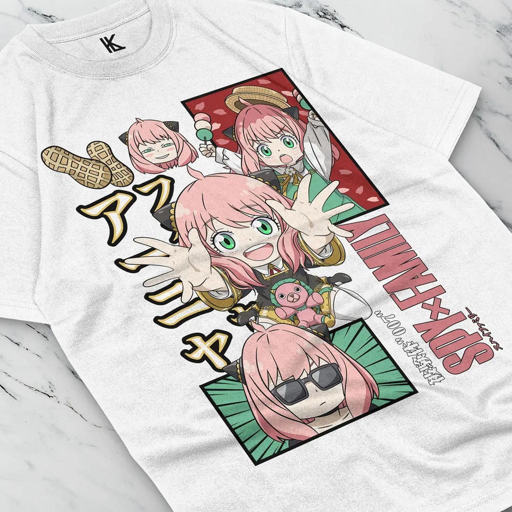 Spy x Family Anya Forger Multi-Pose Collage Vintage Anime T-Shirt, Unisex Spy Comedy Fan Streetwear Tee, 100% Cotton Casual Short Sleeve Top