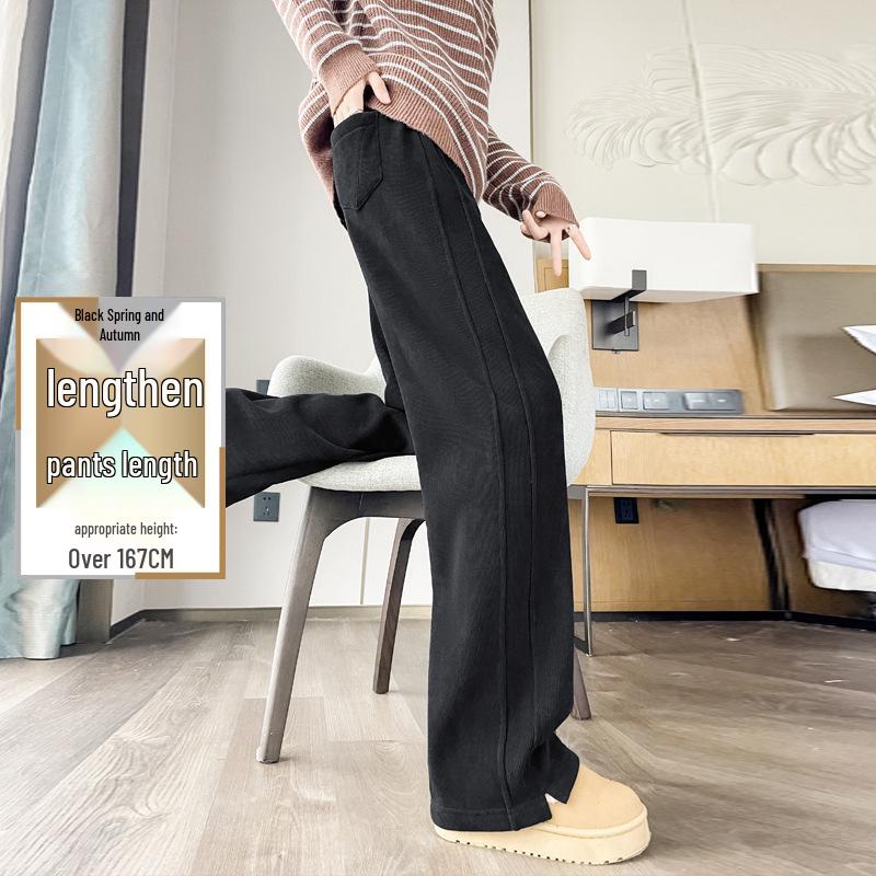 Women's Lambswool Wide-Leg Sweatpants, Autumn/Winter Narrow Straight-Leg, Tall Plus Velvet, Extra Length, Outerwear Cotton Pants.
