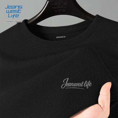 JEANSWEST Men's Waffle Knit Round Neck Sweatshirt