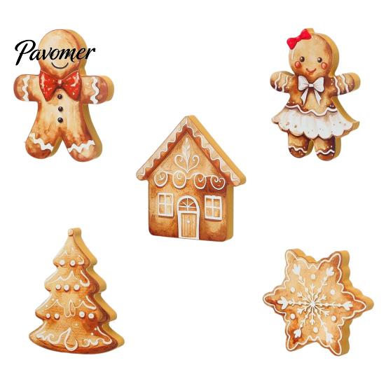 Handcrafted Wooden Christmas Figures 5Pcs/Set Gingerbread Man Tabletop Decor, Vintage Cookie Classic Holiday Theme Ornaments Shaped Ornament for Home