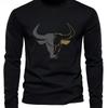 Men's Loose Fit Plus Size Comfortable Casual Sports Bull Pattern Printed Round Neck Long Sleeved T-shirt Top
