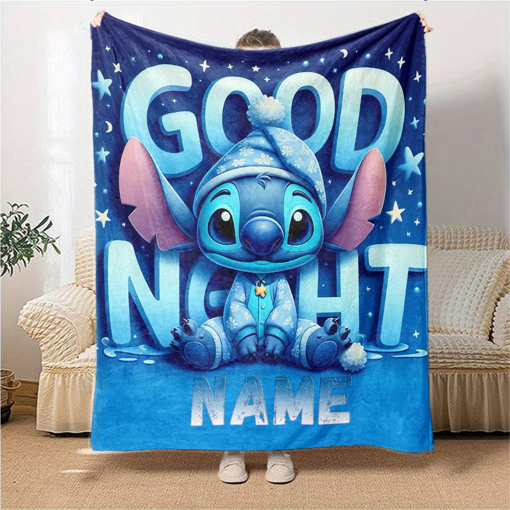 Custom Name Lilo & Stitch Floral Adventure blanket for Couch & Bed, Plush Cozy Fuzzy Blanket Super Soft & Warm Blankets for Fall and Winter. 0908407