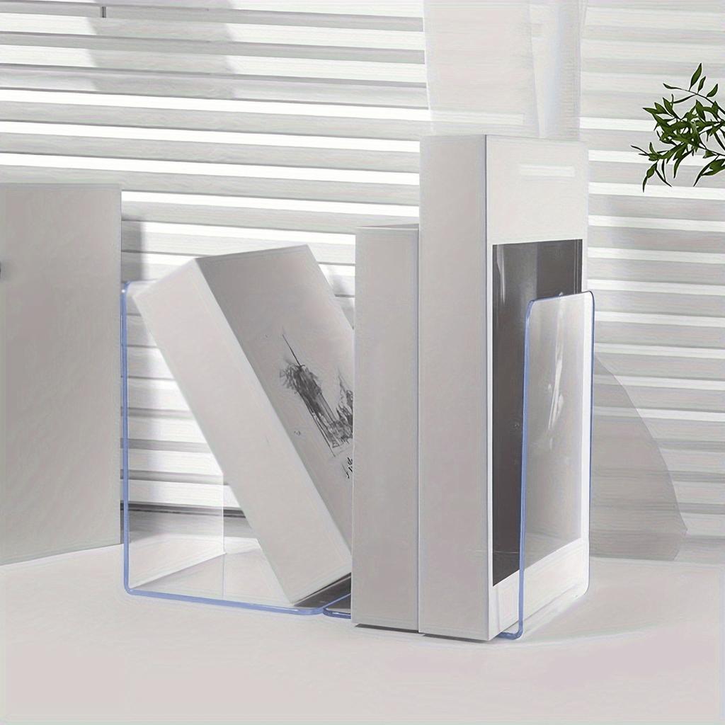 2pcs Acrylic Bookends - Transparent L-Shaped Desk Organizer, Bookshelf for Office & Home, Book Display Rack