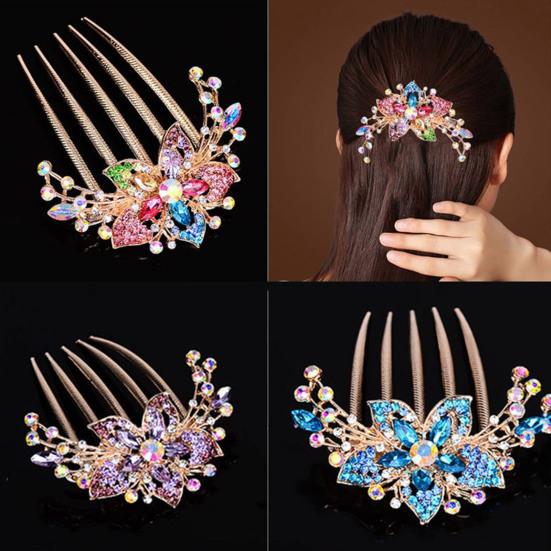 Rhinestone Hair Comb Anti Slip Elegant Hair Styling Accessories Flower Leaf Bridal Crystal Hair Ornaments for Beauty