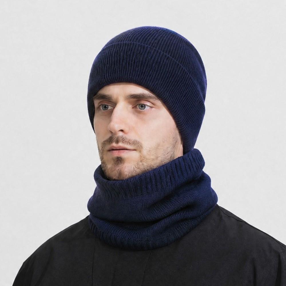 Stretch Knitted Winter Hat Solid Color Pullover Hat Neck Warmer  Outdoor Cycling Skiing