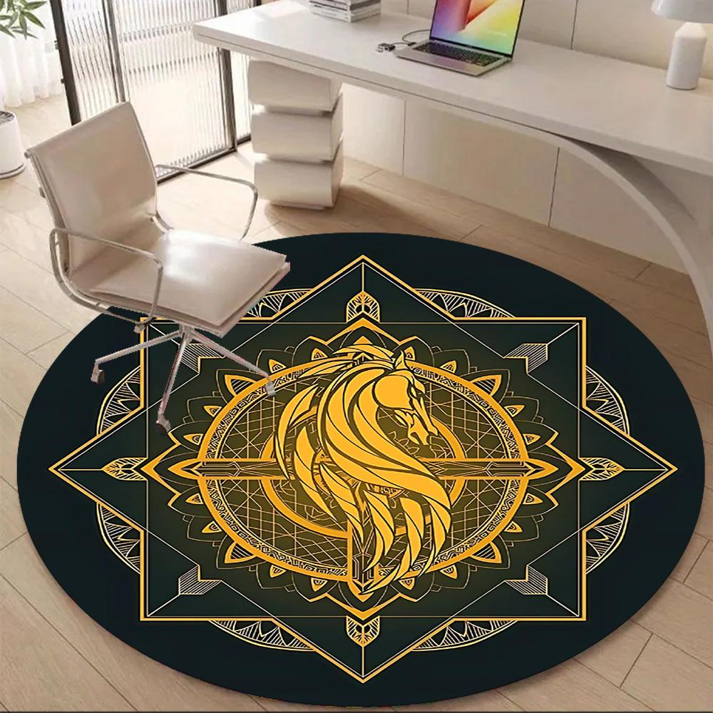 1PC Horse Mandala Office Round Area Rug, Mat Suitable For Office, Under Office Chairs Bedroom Living Room Home Decor, Room Deco