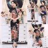 Women Chinese Short Sleeve Floral Print Brocade Cheongsam Banquet Midi Dress